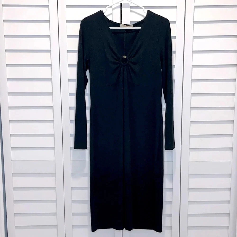 XXL ribbed black midi dress stretchy comfortable versatile plus dressโ dress